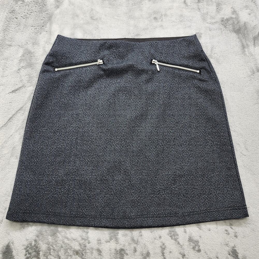 Maurices Skirt Womens S Black Gray Herringbone High Rise Pull On Mini Zip Pocket